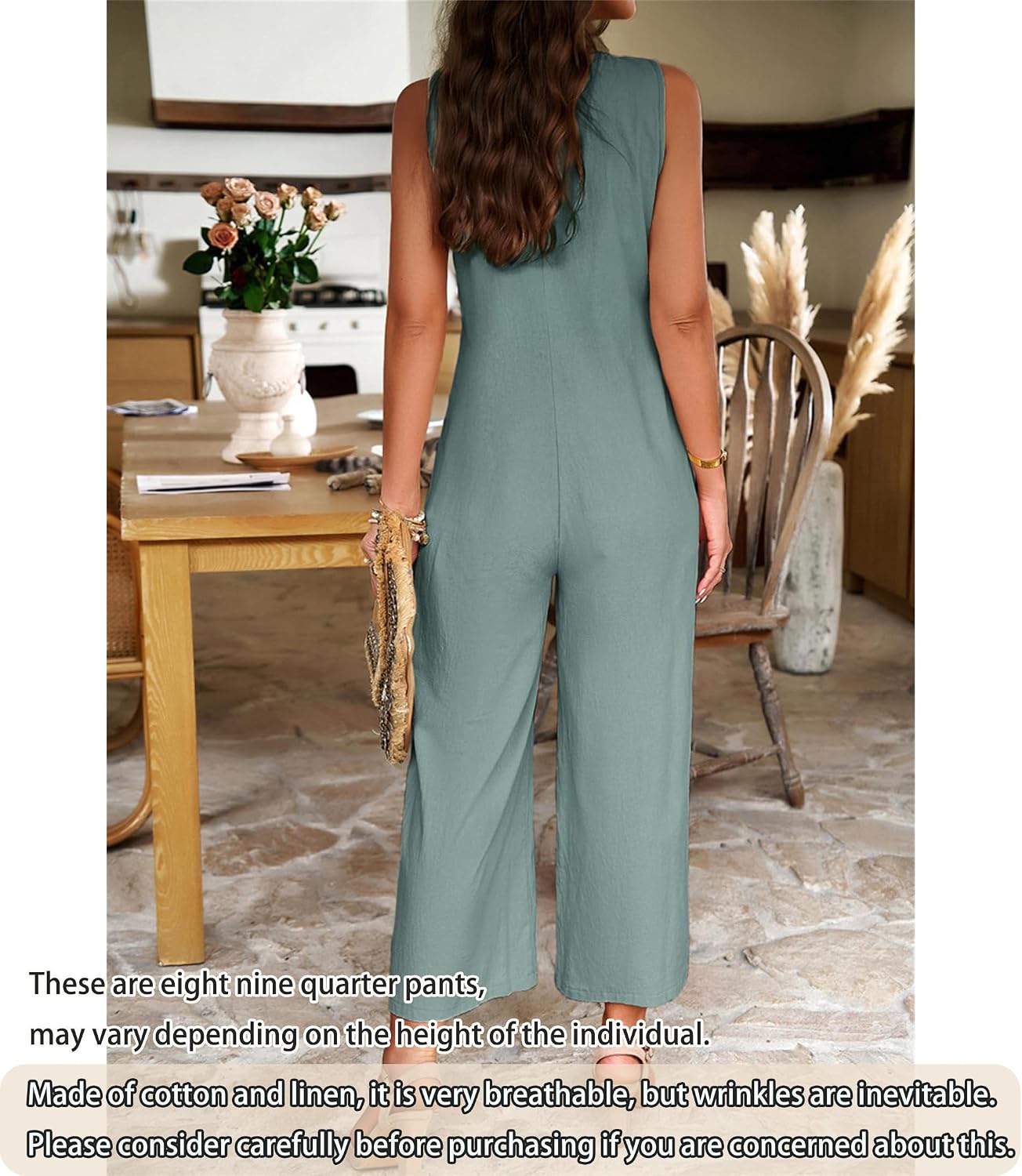 Women Wide Leg One Piece Jumpsuit Sleeveless Loose Baggy Dressy Button Down Romper Casual Summer Outfits with Pocket