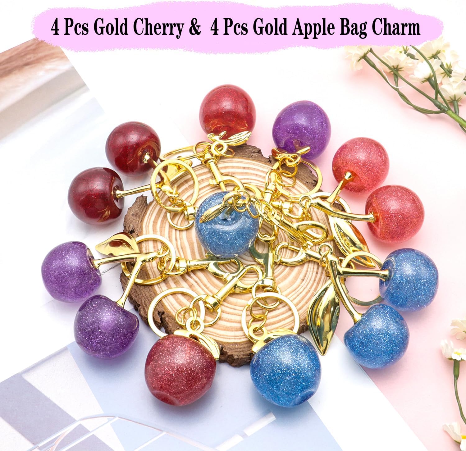 Cute Cherry Keychain Set for Women Gold Silver Fruit Cherries Key Chain Cherry Purse Bag Charm for Handbags Backpack - Image 2