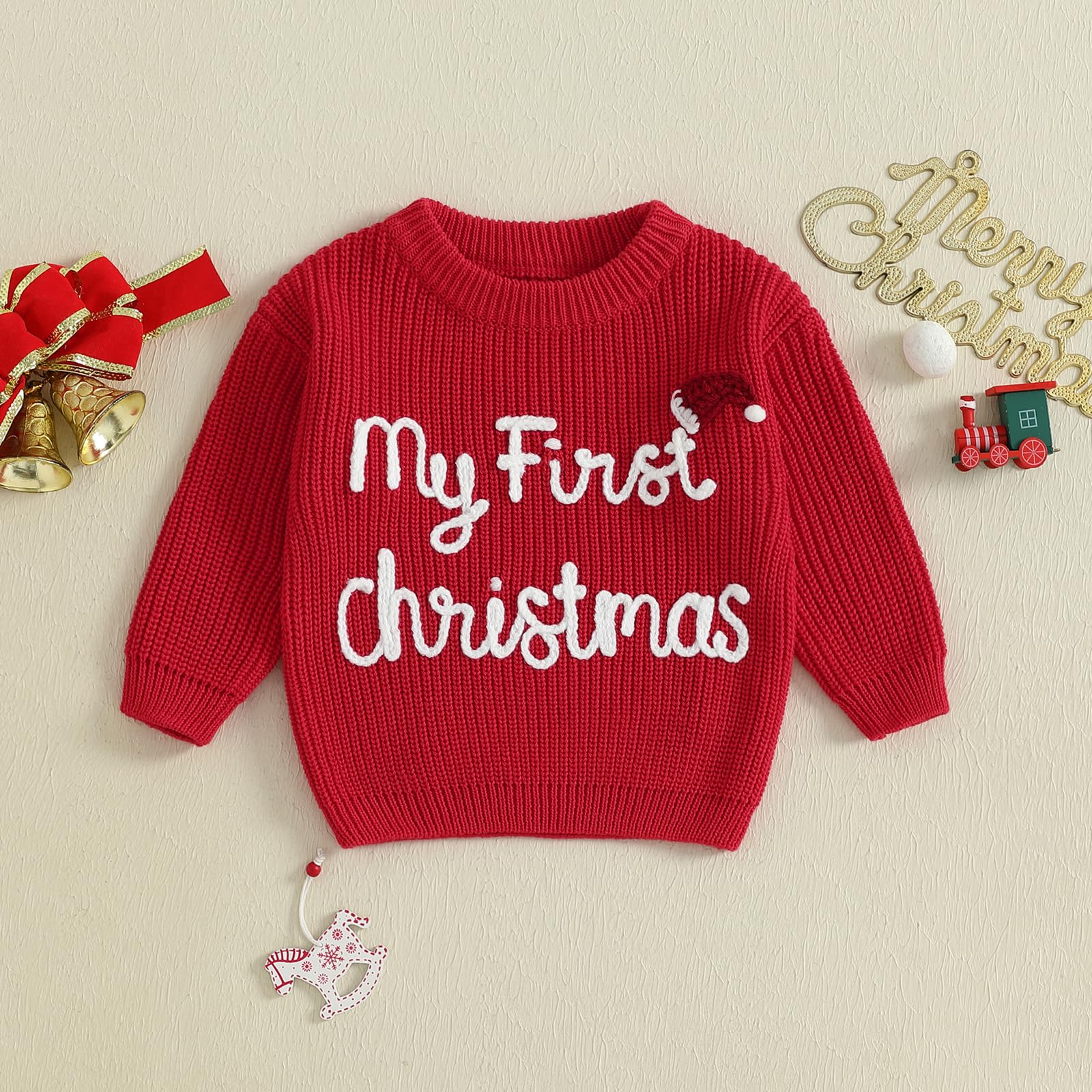 Suéter de Navidad para bebé, niño y niña, con letras bordadas, ropa de punto, ropa de otoño e invierno