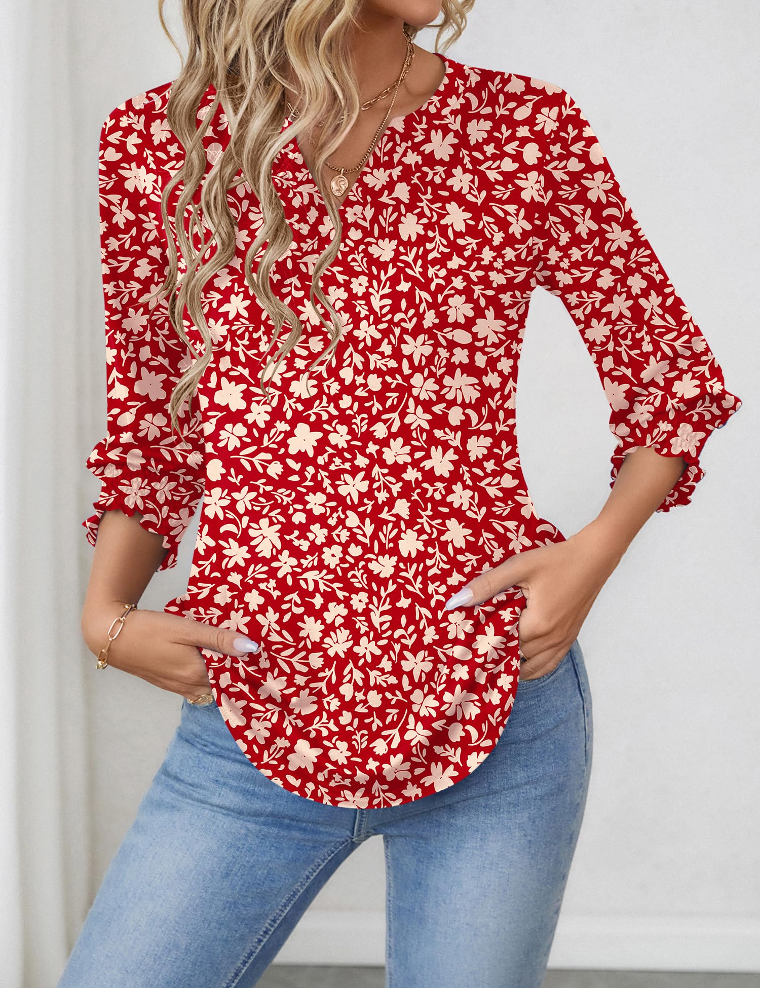 Rapbin Camicette da donna con maniche a 3/4 con scollo a V estive casual tunica top da donna eleganti camicie da lavoro 2025