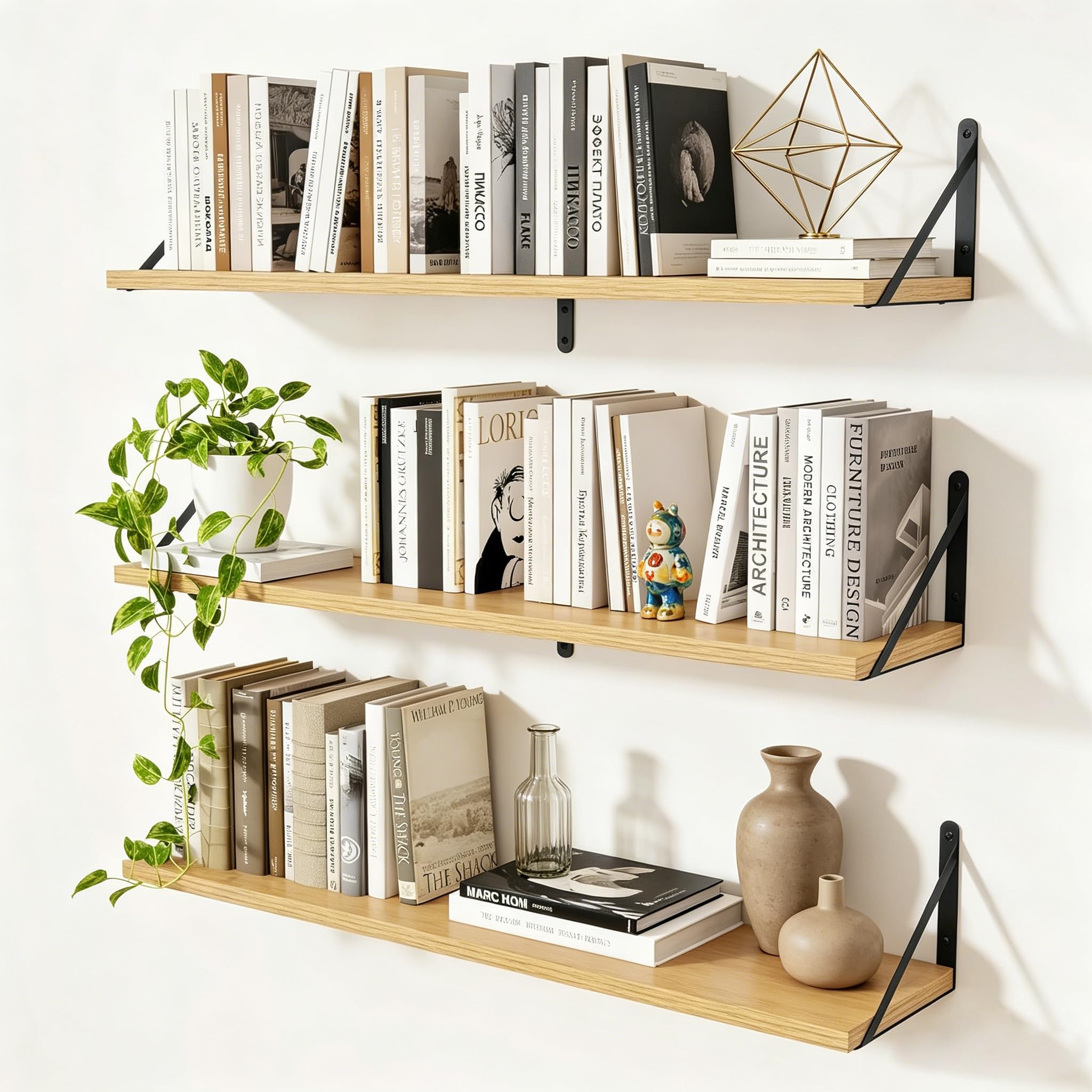 Heimlove Floating Shelves, 90cm, Oak, Set of 3