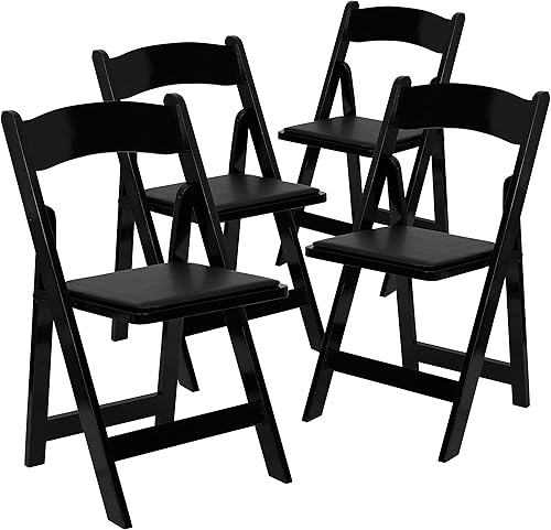 Miniatura 3 de Paquete de 4 sillas plegables de madera negra con asiento acolchado de vinilo
