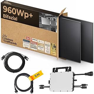 Kleines Kraftwerk 960W Balkonkraftwerk Gitterbalkon-Halterung – 800W Wechselrichter mit WiFi & Bluetooth, 2× 480W bifaziale Solarmodule, 5 m Kabel – Balkon Solaranlage Komplettset
