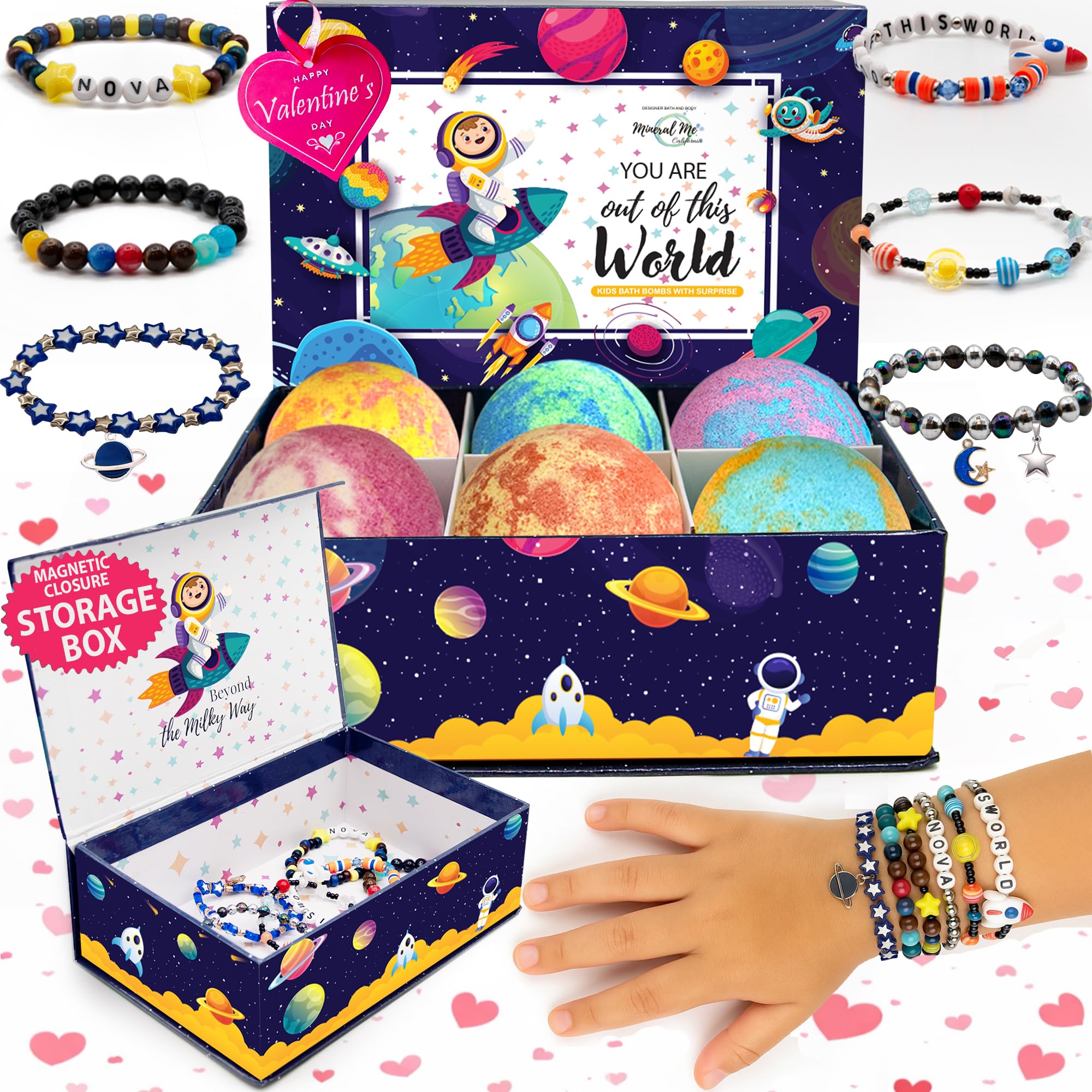 Bath Bombs for Kids with Surprise Inside, Bath Bombs with Surprise Jewelry & Jewelry Box - Organic, Skin Moisturizing, Natural Kids Space Galaxy Bracelets, Easter Basket Essentials for Boys, Girls