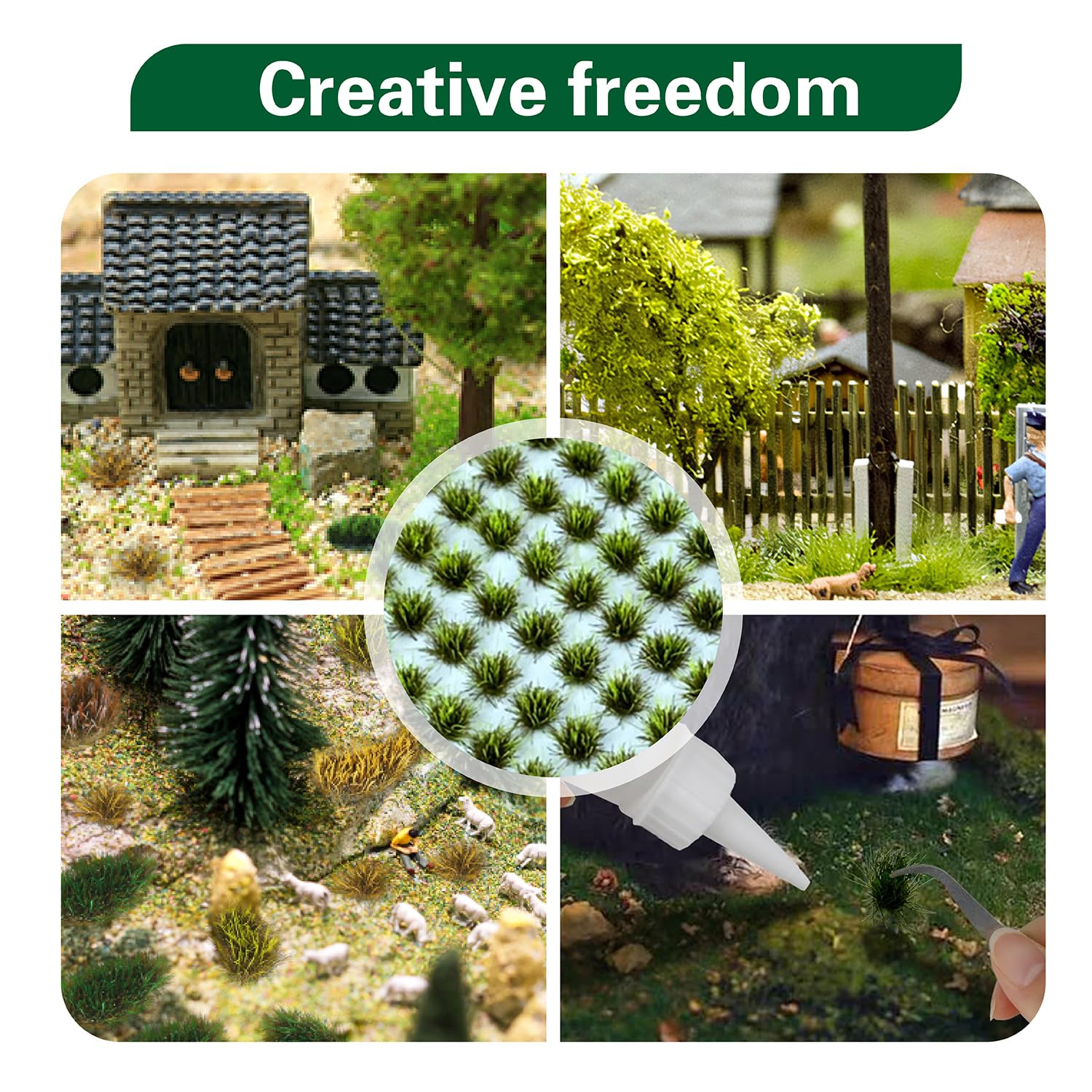 RHQFDM 120 Pflanzen Modellbau Gras Static Grass Tufts Statische Grasbüschel Modellbau Miniatur Deko Modellbau FüR DIY Eisenbahn Zug Landschaft Kunstrasen Miniatur Gras Deko(Kleine Graslandschaft 3#) - 3
