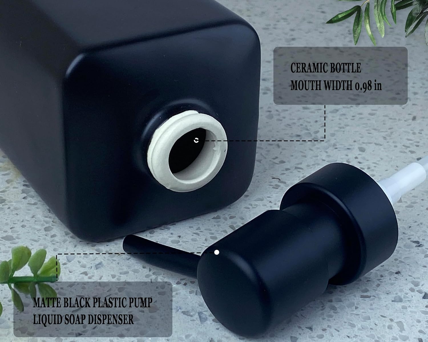 Black Soap Dispenser for Bathroom，Rectangular Ceramic Liquid Soap Dispenser
