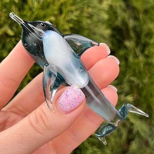 Miniatura 7 de Blue Glass Dolphin Figurine Hand Blown Miniature Sea Animal Sculpture Art Glass Dolphin Gift Collectible Ocean Decor Small Blue Fish Figurine