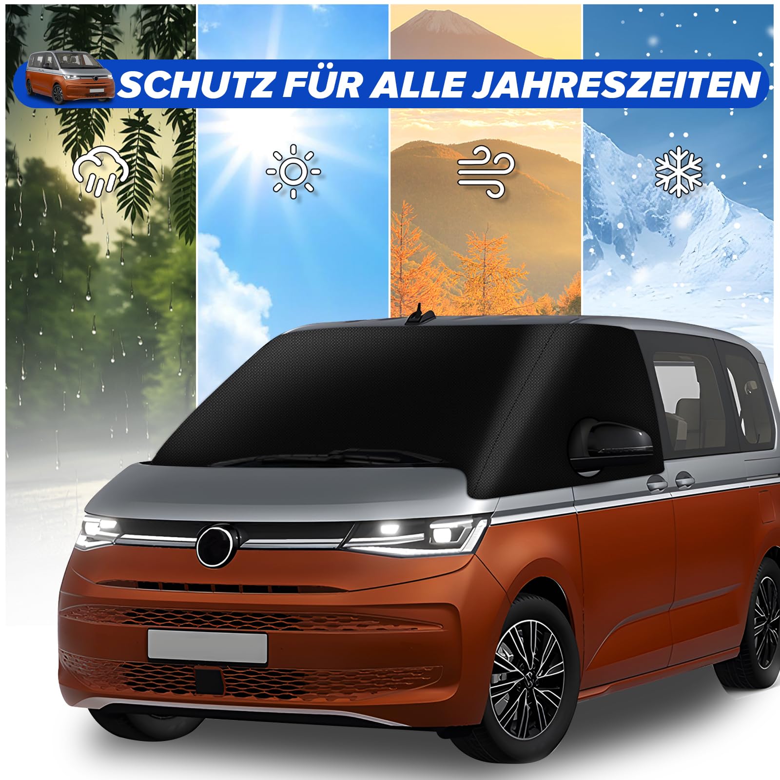 MaxAwe für VW T7 2021-2024 Auto Windschutzscheiben Abdeckung, 600D Wasserdicht Sonnenschutz Frontscheibe Thermomatten, Blackout Anti-UV/Frost/Ice/Staub Wrap Cover