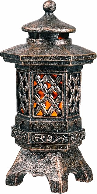 TERESA'S COLLECTIONS Pagoda Solar Garden Ornaments Outdoor, Zen Asian Japanese Decor, Copper Lantern Pagoda Garden Statue Figurines for Landscape Balcony Decorations, 32cm Tall