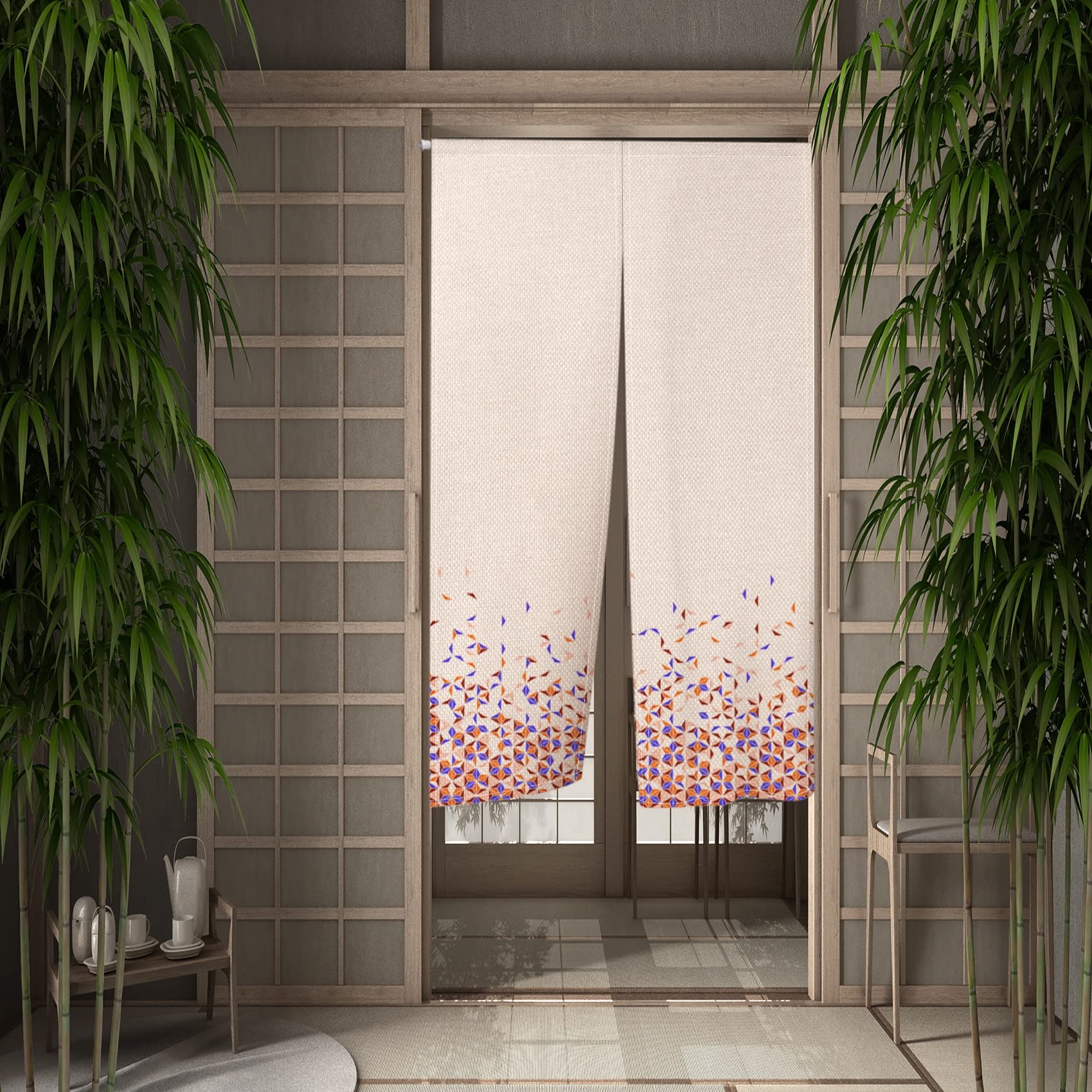Leowefowa Japanese Noren Door Curtain - 34\"x60\" Polyester Room Divider With Purple Flowers, Doorway Tapestry