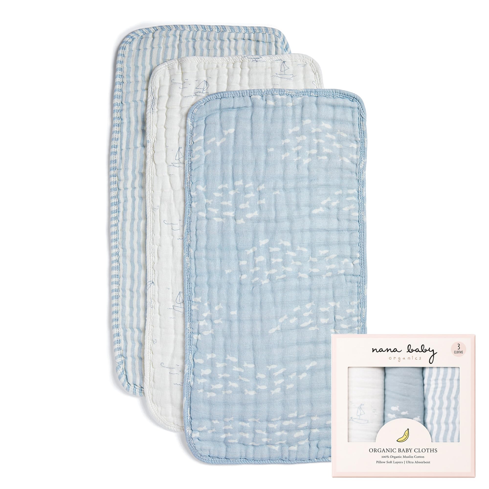 Baby Burp Cloths | 100% Organic Muslin Cotton | Set of 3 (Powder Blue/Cream)-image-21