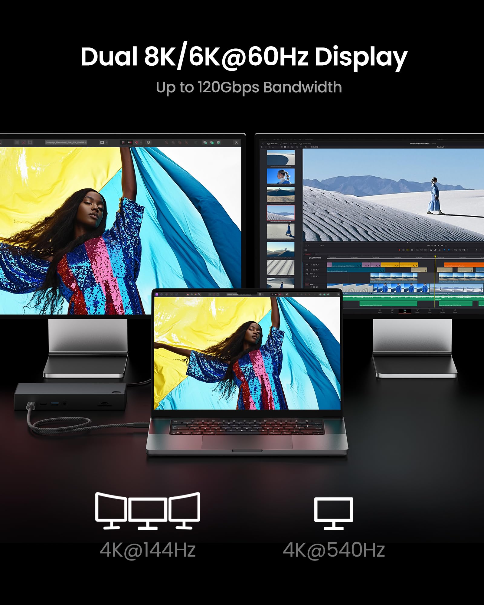 Silkland Kabel Thunderbolt 5 80Gbps 1M Pleciony 240W Ładowanie Kompatybilny Thunderbolt 4/3 USB4 MacBook M4 Pro