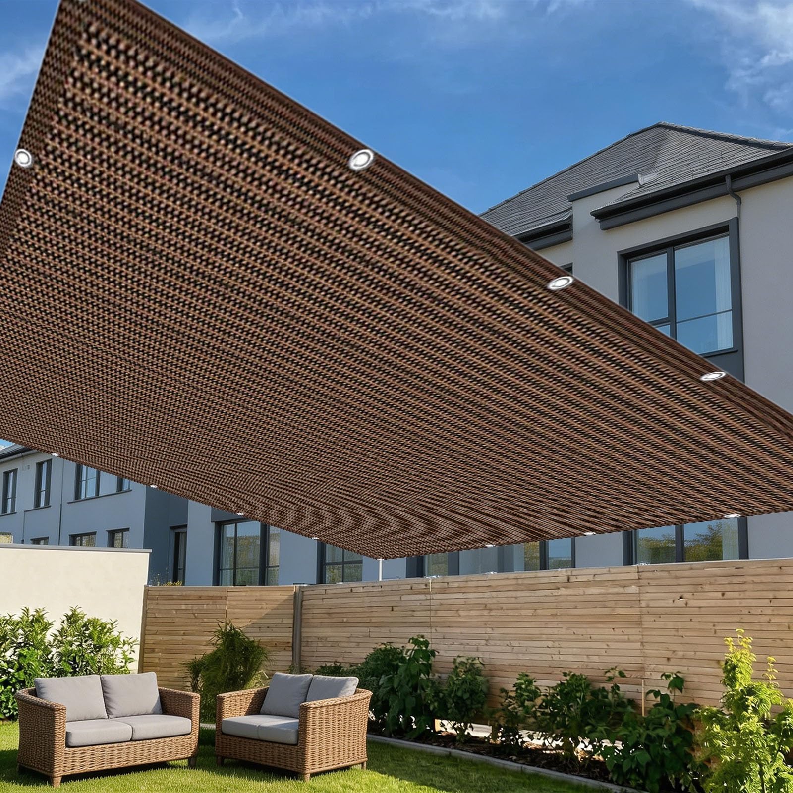Voile d'ombrage rectangulaire respirant marron pour patio et grand jardin