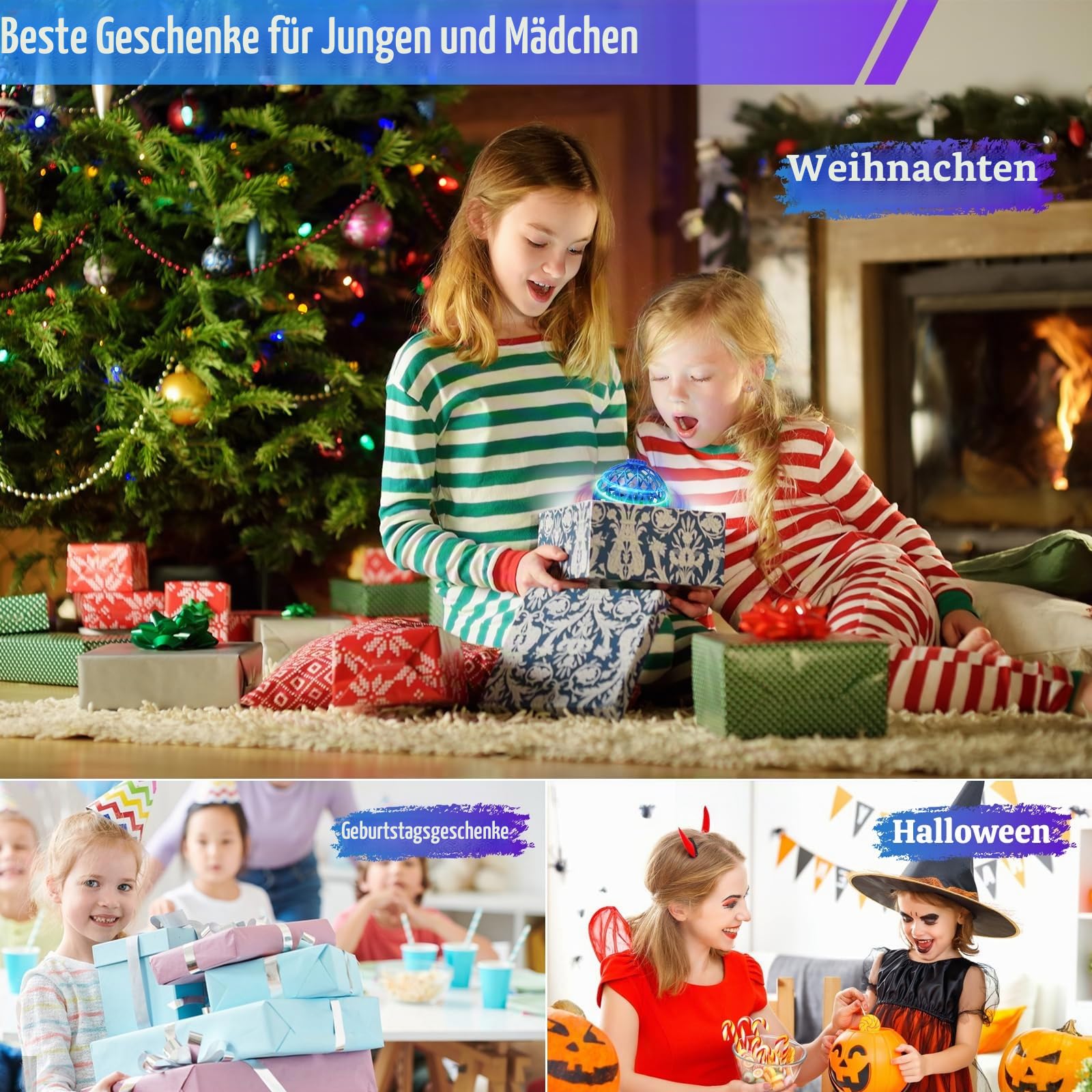 OBEST Fliegender Ball Magic Flying Boomerang Ball mit LED Licht, Cooles Fliegendes Spinner Spielzeug 360° Flip Mini Drohne für Kinder Erwachsene, Geschenk für Jungen Mädchen
