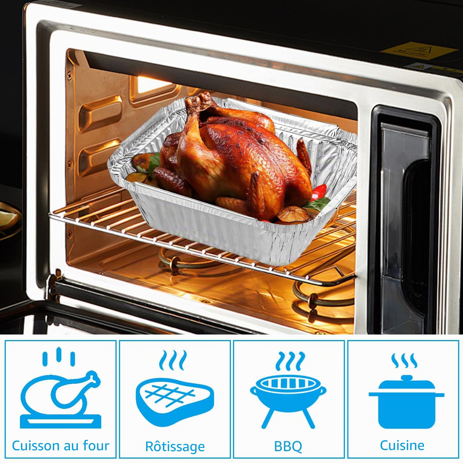 Lot de 125 barquettes en aluminium couvercle - 410 ml - Griller - 15 x 12 x 5 cm