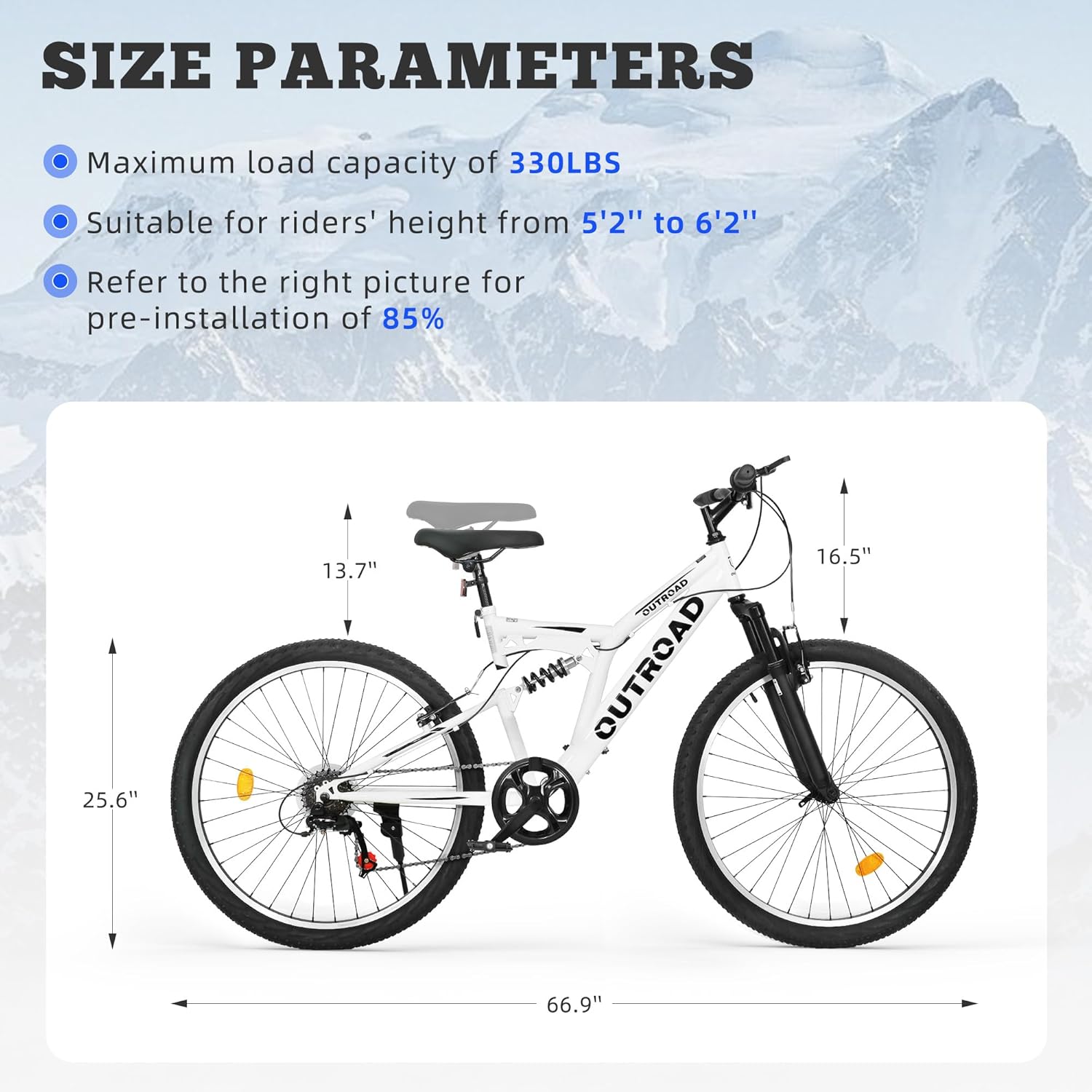 26 inch Mountain Bike Dual Full Suspension, Outdoor Hybrid Bikes,7-Speed/High-Carbon Steel, for Men Women Adult, MTB Bicycle with Suspension Fork,Sleek Colors