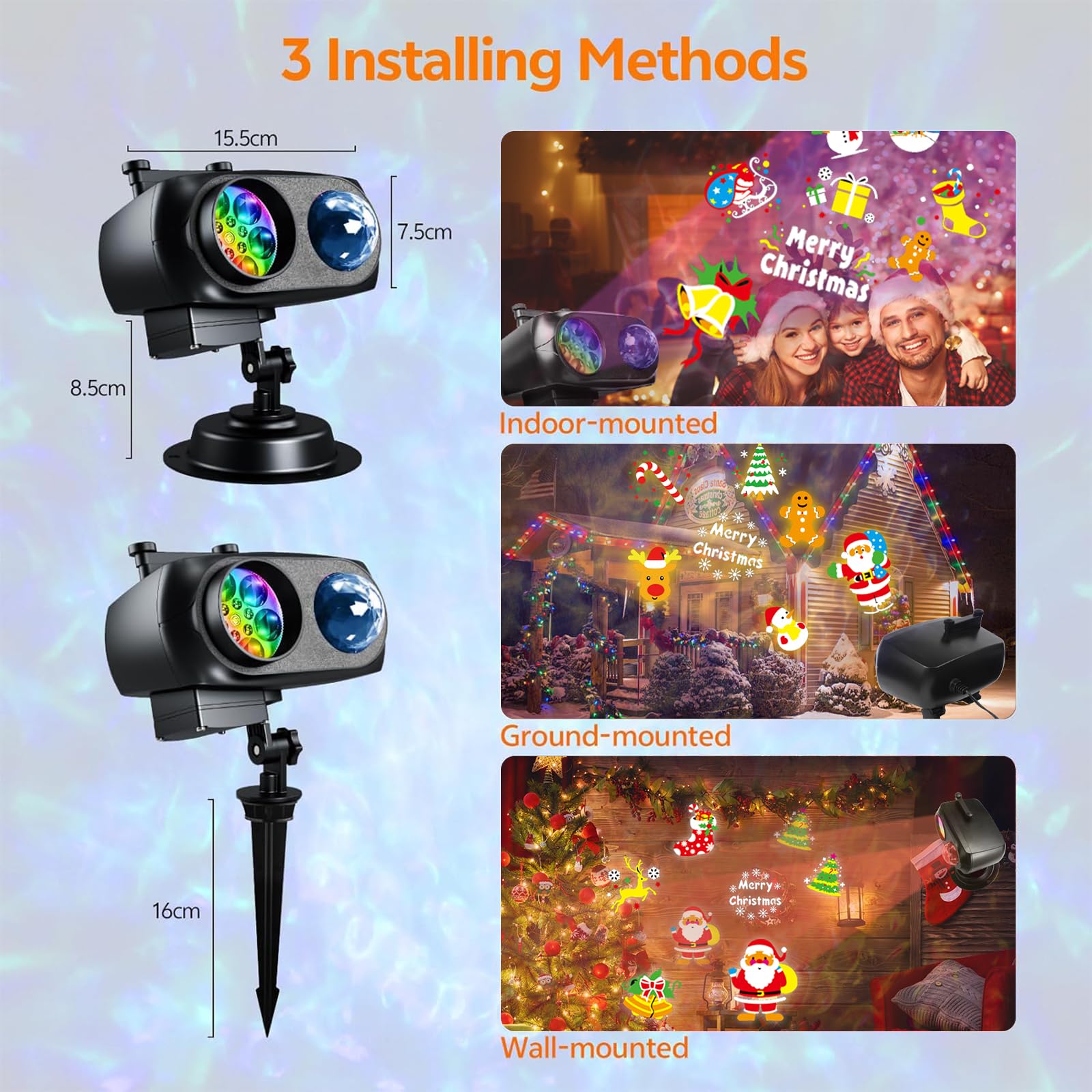 Projektor Weihnachten Aussen, 2-in-1 Dynamische Projektor Lichter 96 Cartoon,12 Themen,10 Wasserwelleneffekt mit Fernsteuerung Timer Weihnachtsdeko außen Innen Wasserdichte mit für Weihnachten Party