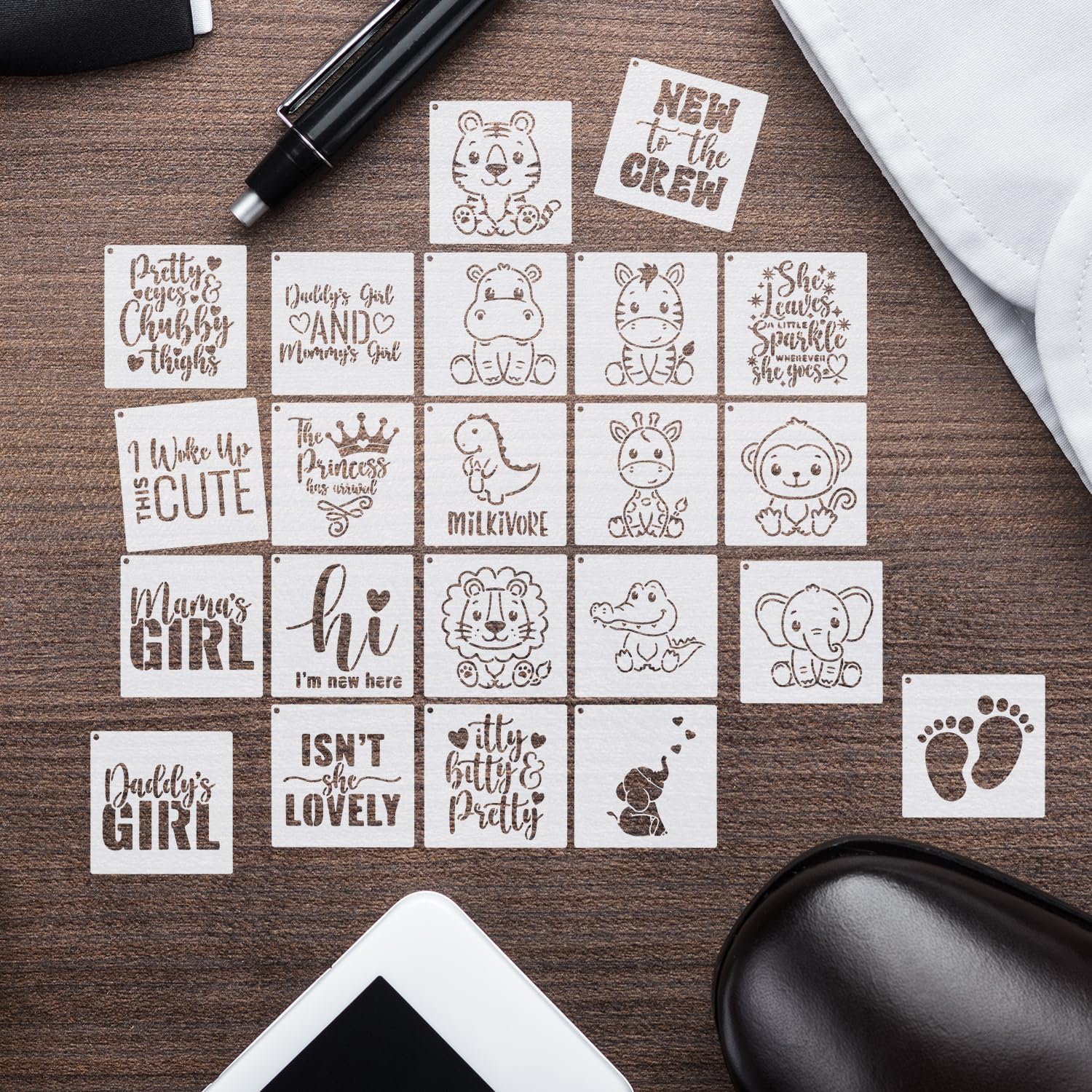 22pcs Baby Paint Stencils for Painting, Baby Shower Animals Stencils for Fabric Spray Painting Baby Shower Template for Baby Onesies Clothes Decorating Kit Crafts Bib Bodysuit Bag Shirt Shoes image 3