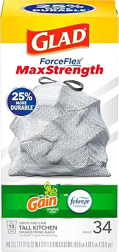Miniatura 8 de Glad ForceFlex MaxStrength - Bolsas de basura altas con cordón para cocina, 13 galones, ganancia original con frescura Febreze, 34 unidades