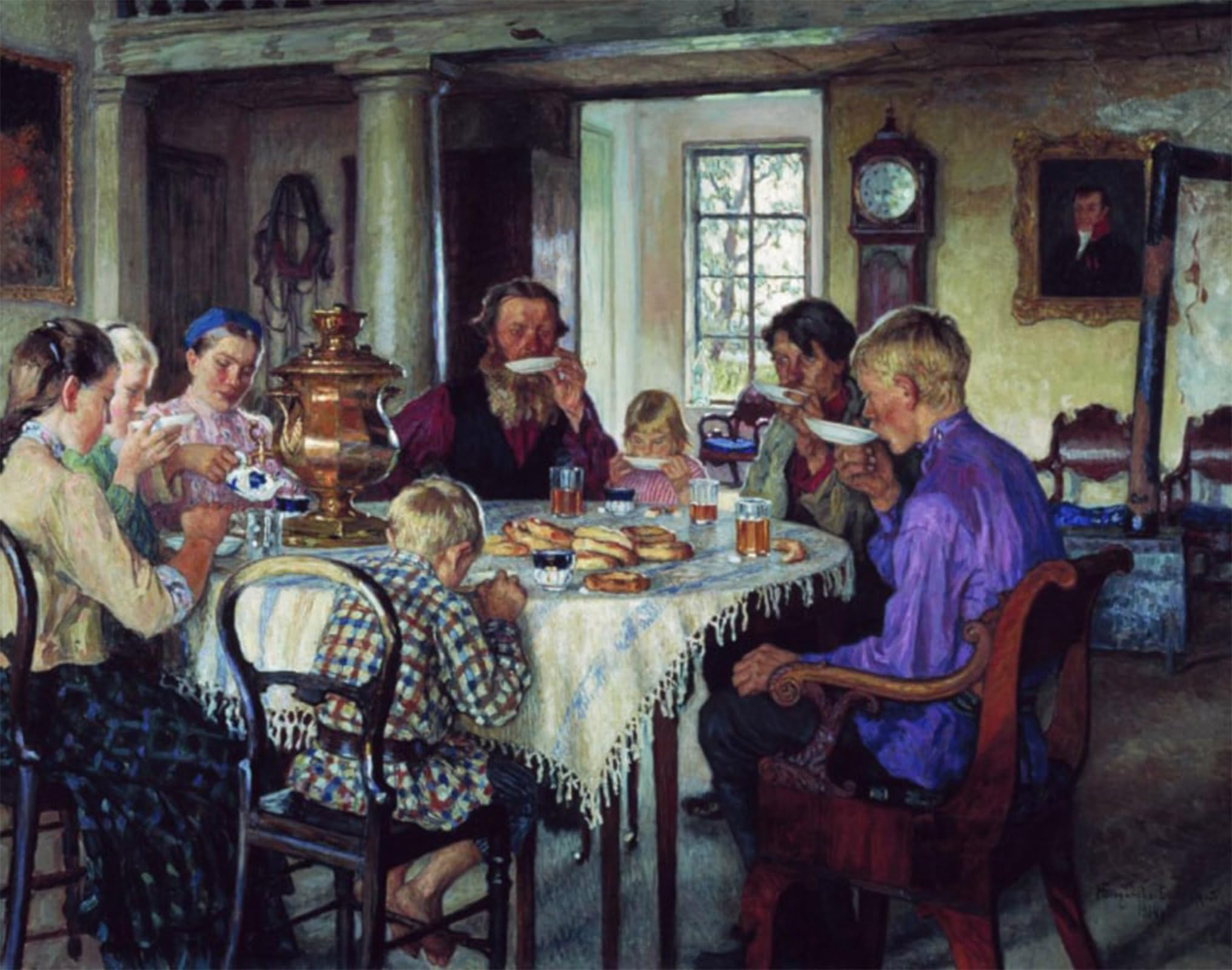 HRJUBWREE Famous Paintings Pictures Artwork Picture the New Owners by Nikolay Petrovich Bogdanov-belsky Photo Wall Print for Office Decor 60x90cm