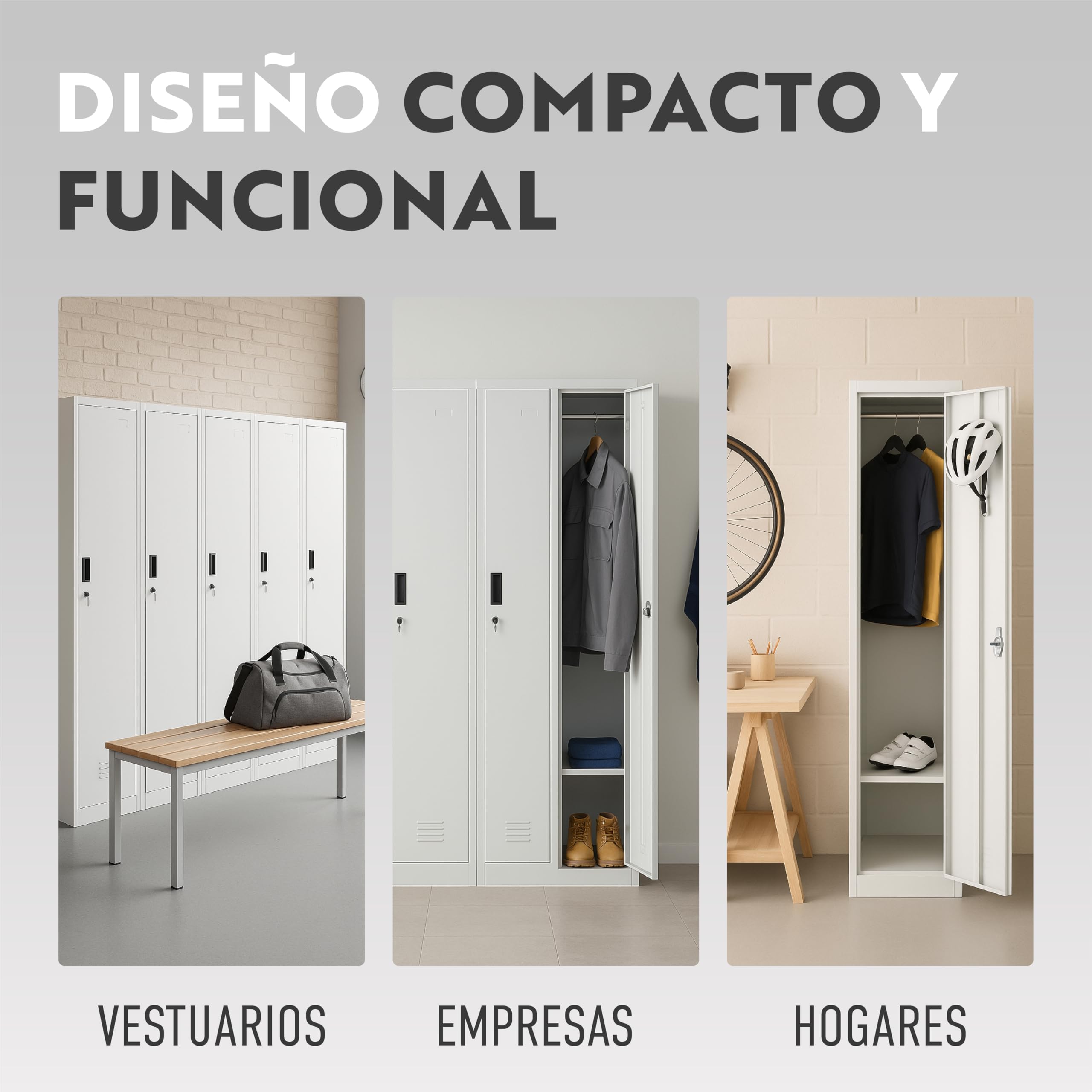 Taquilla Vestuario metálica 1 Puerta Blanca RAL 9016-185x38x45 cm con Cerradura, balda y Barra Interior - Incluye Llave | Armario metálico Estrecho Garaje Oficina Locker