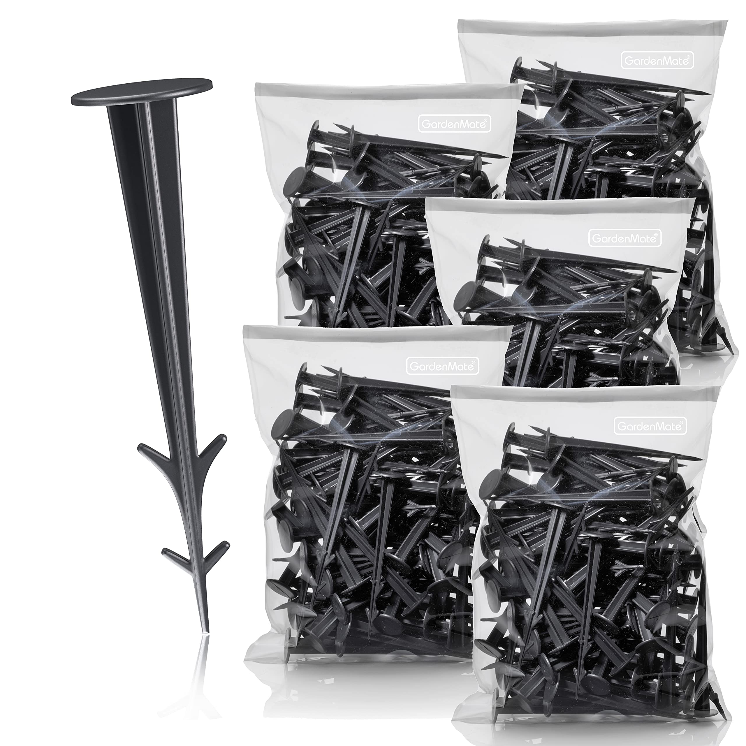 GardenMate pack of 500 black plastic garden securing pegs, L 12 cm, UV Stabilised and rot proof