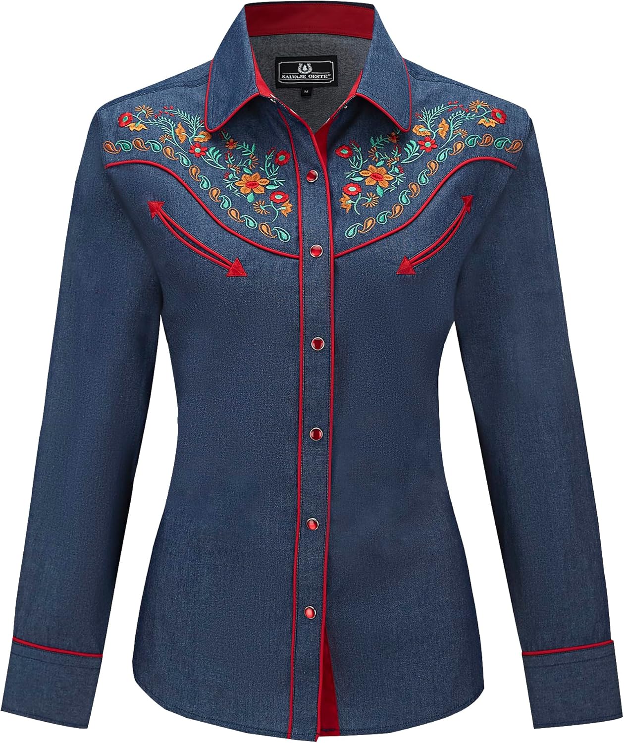 SALVAJE OESTE Women's Embroidered Western Cowgirl Slim Fit Shirt Long Sleeve Snap Button Down Shirt with Embroidery