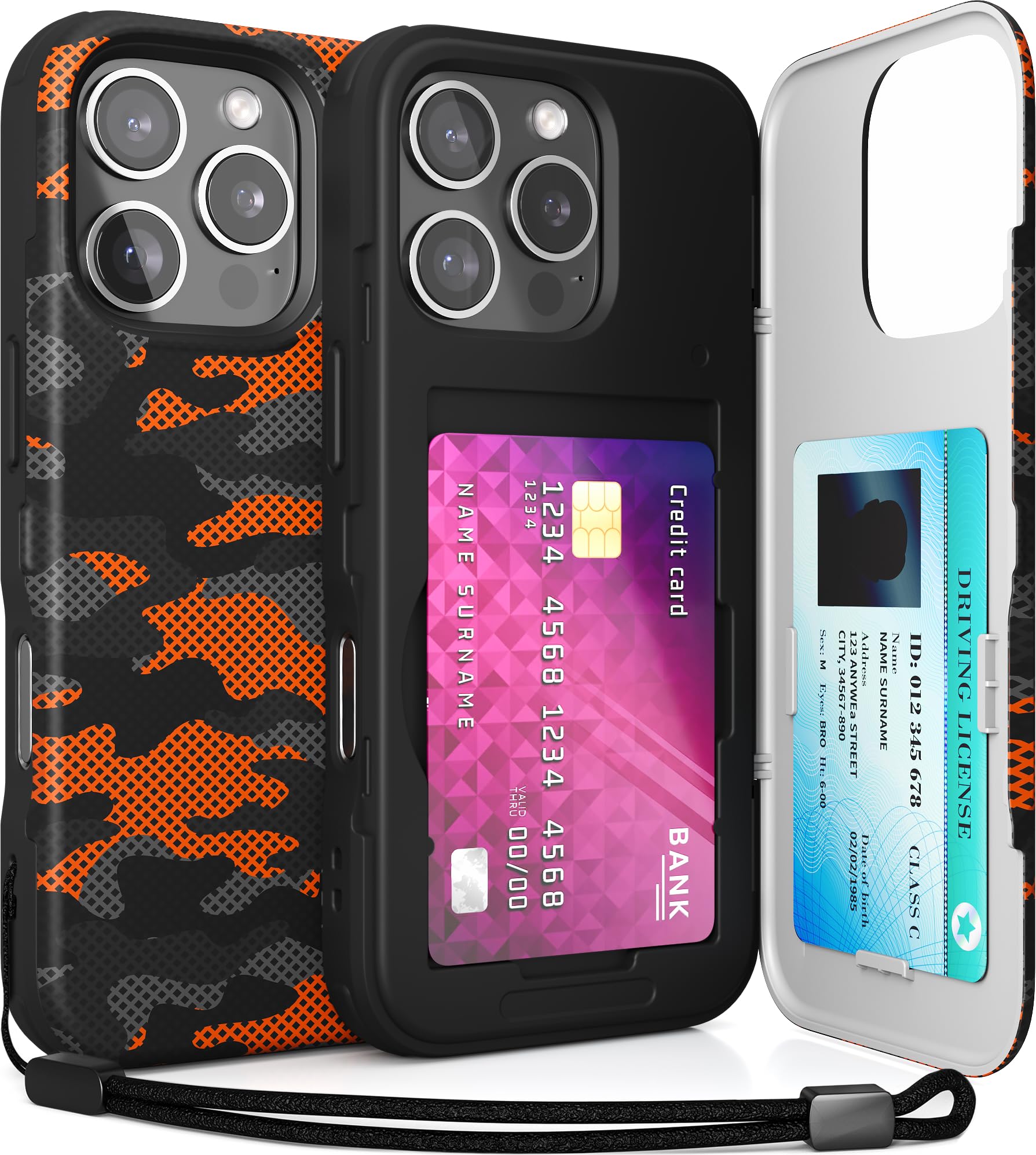 TORU for iPhone 16 Pro Wallet Case with Card Holder, Hidden ID Credit Card Slot Flip Kickstand, Slim Fit Shockproof Heavy Duty Phone Cover with Strap