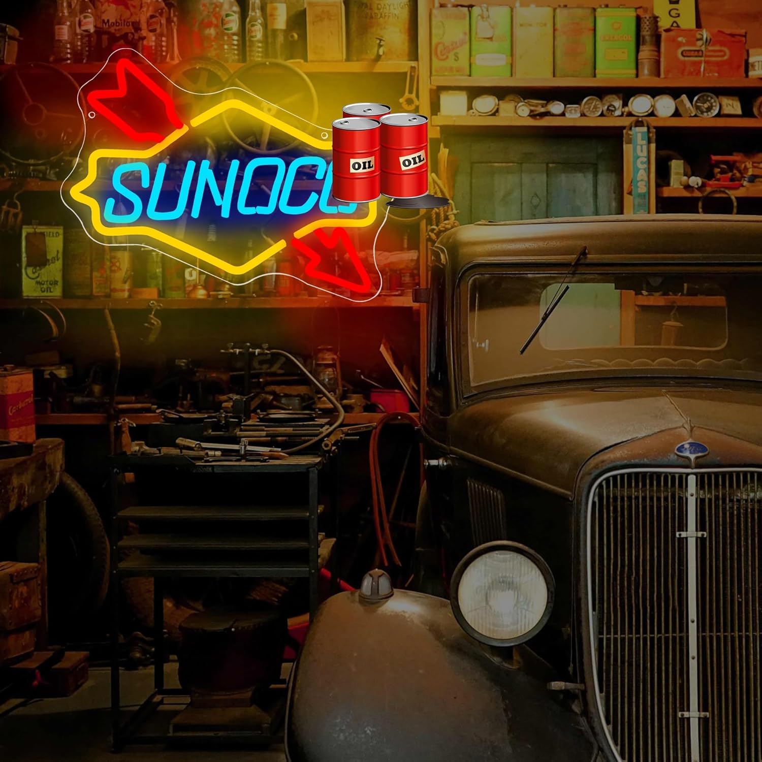 Garage Neon Sign for Wall Decor Oil LED Light Sign Garage Decor Business Neon Signs for Man Cave Garage Auto Repair Shop Vintage Signs Men Wall Decor Garage Decor for Men,Size 13.8*10.5 inches(XD147) - Image 4