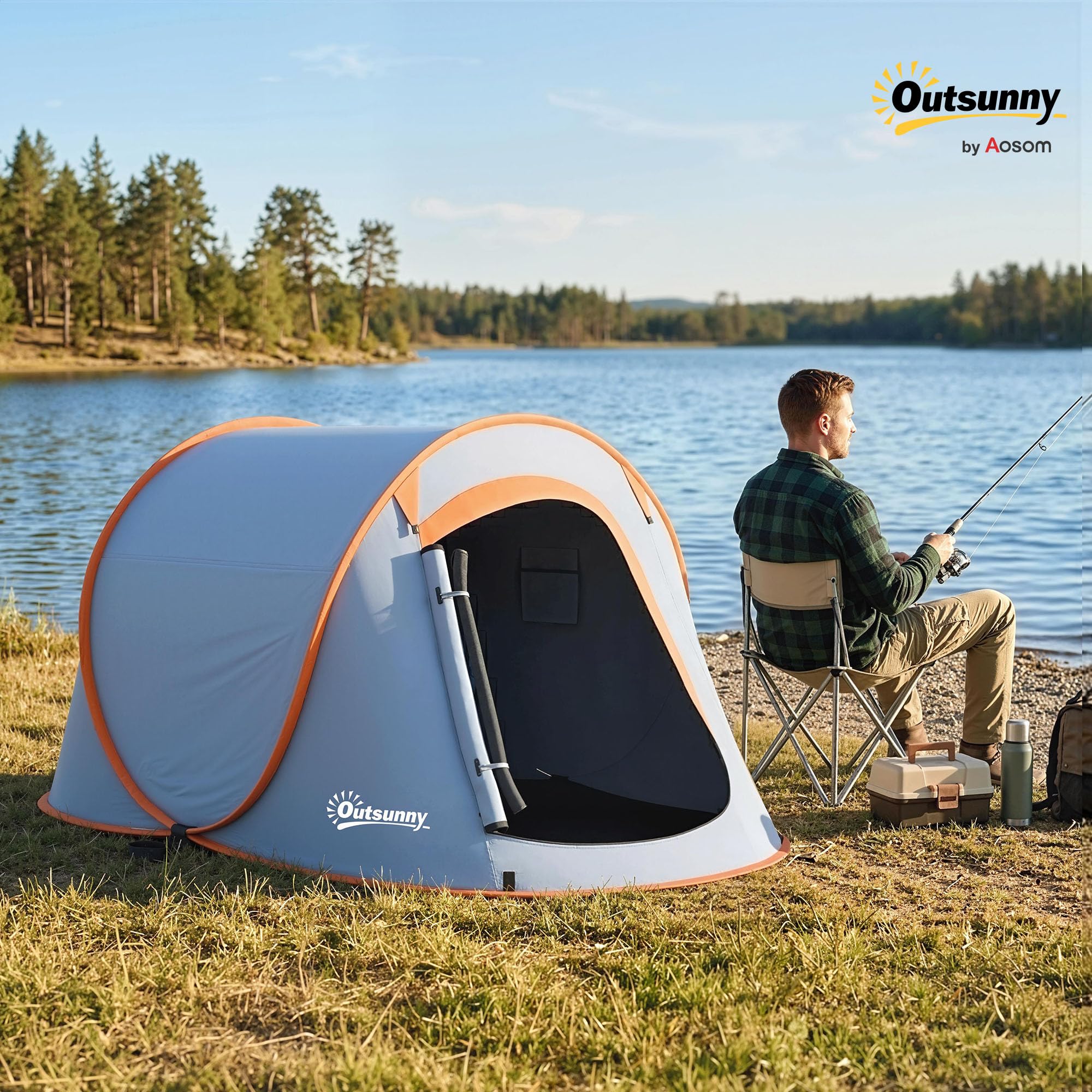 Outsunny Tienda de Campaña Pop-Up para 2-3 Personas Tienda de Camping Plegable Portátil Impermeable con Ventana Puerta y Bolsa de Transporte para Pescar Senderismo 245x148x105 cm Gris