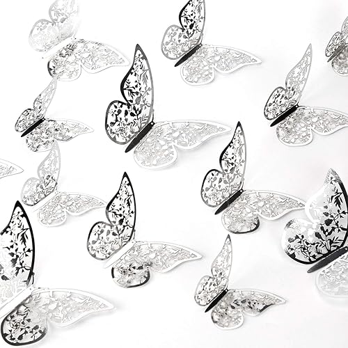 AIEX 24pcs 3D Butterfly Ornaments Removable Vivid Stickers with 3