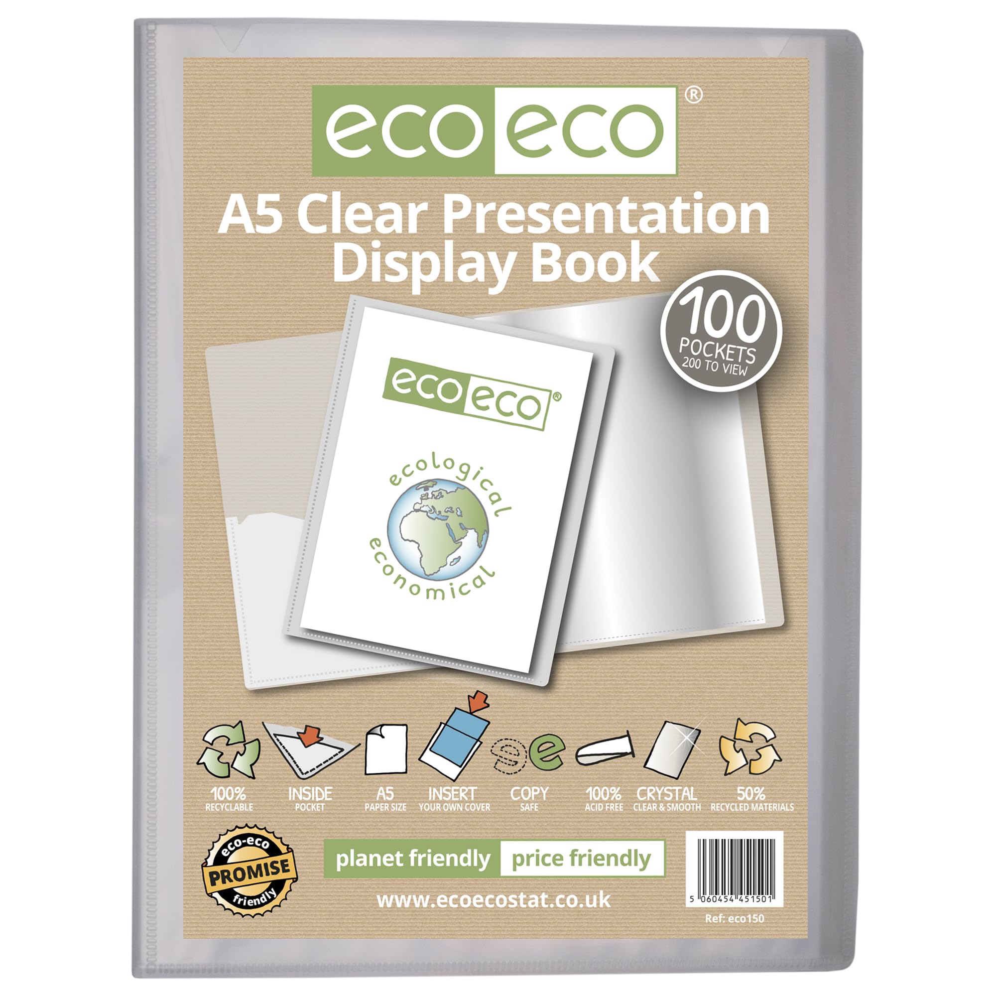 Pochette Plastique Archivage Lot De 4 Porte-Vues Éco-ECO Format A5 - 20 Pochettes Transparentes, 50% Recyclé - Classement Et Présentation Protège-documents Recyclé