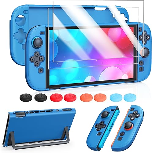 Vista 11 de FYOUNG Protective Case for Switch, Slim Hard Shell for Switch Accessories, Scratch&Shock Protection Cover with Screen Protector, 8 Thumb Grip(Clear