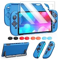 Vista 7 de FYOUNG Protective Case for Switch, Slim Hard Shell for Switch Accessories, Scratch&Shock Protection Cover with Screen Protector, 8 Thumb Grip(Clear