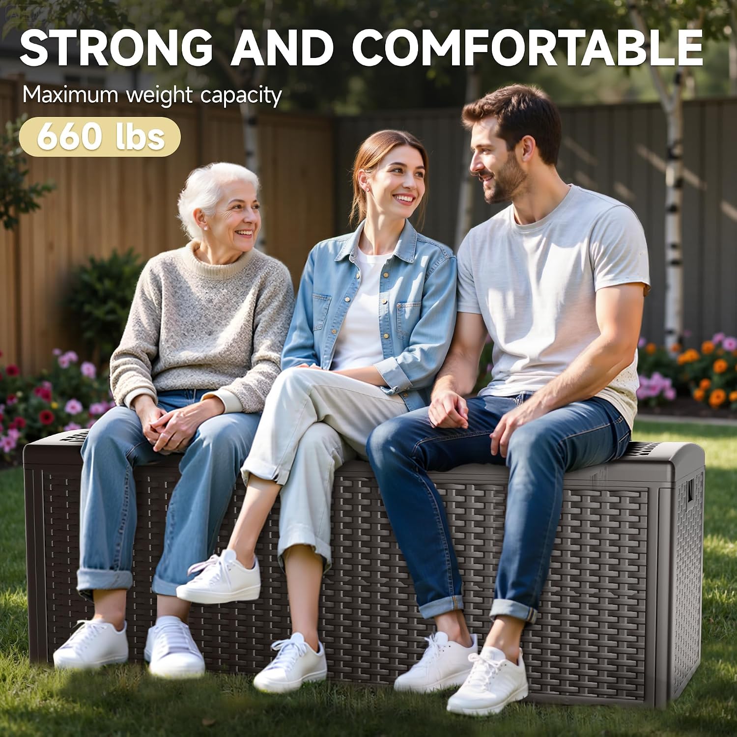 150 Gallon All-Weather Deck Box, Lockable Waterproof Resin Storage with UV Resistance for Patio Furniture, Garden Tools, Pool Accessories (Brown)