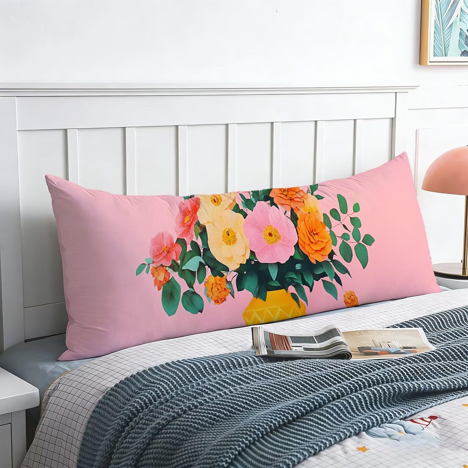 Federe Cuscini Divano Lungo 60 x 160 cm in Velluto Morbido, Rosa Cuscini per Divano con Cerniera a Scomparsa, Decorativo Federa per Cuscino Grande per Soggiorno Camera da Letto, Fiori 1 Pezzo f0-426