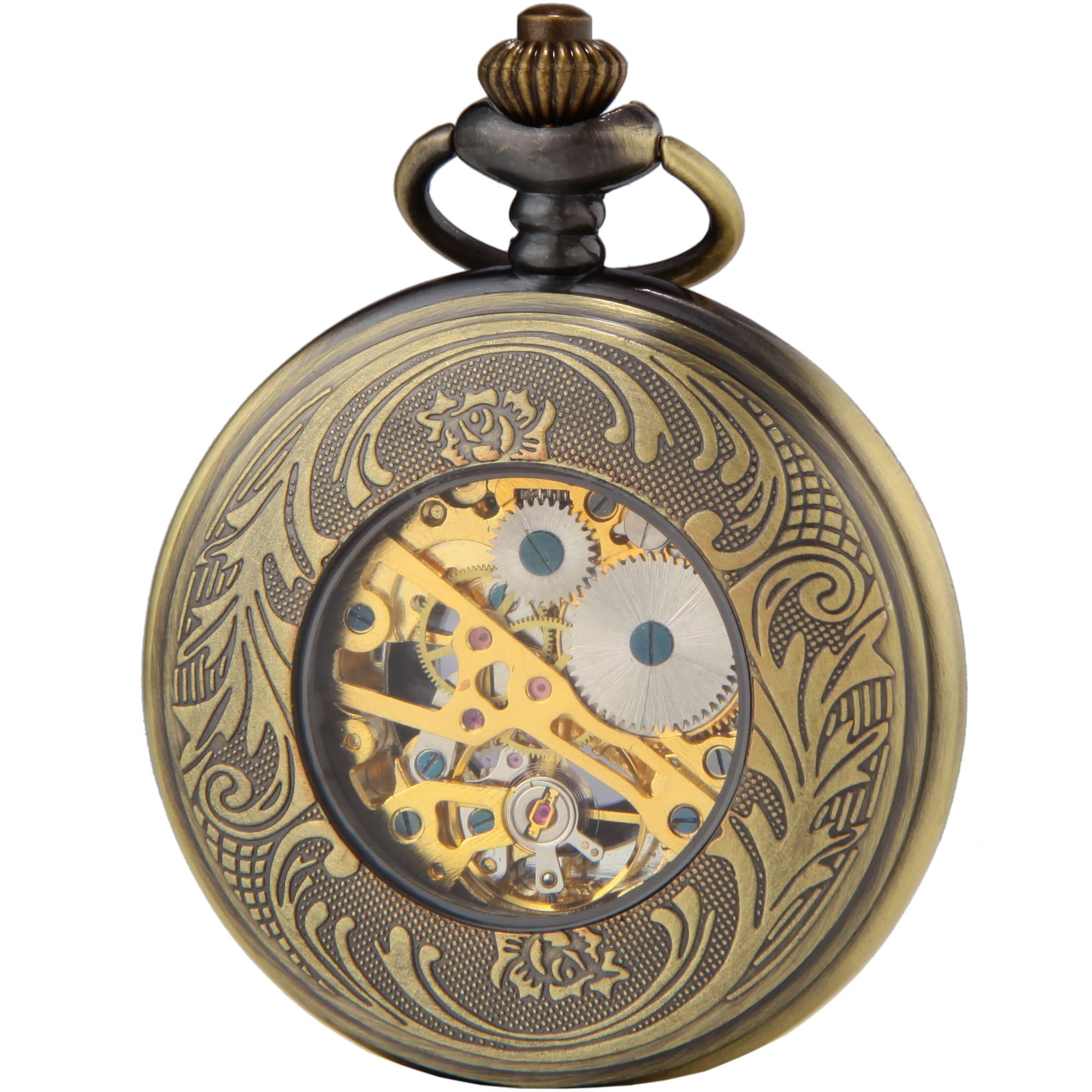 SEWOR Vintage mecánica Mano Viento Reloj de Bolsillo Luminosa Esfera Lupa de Cristal