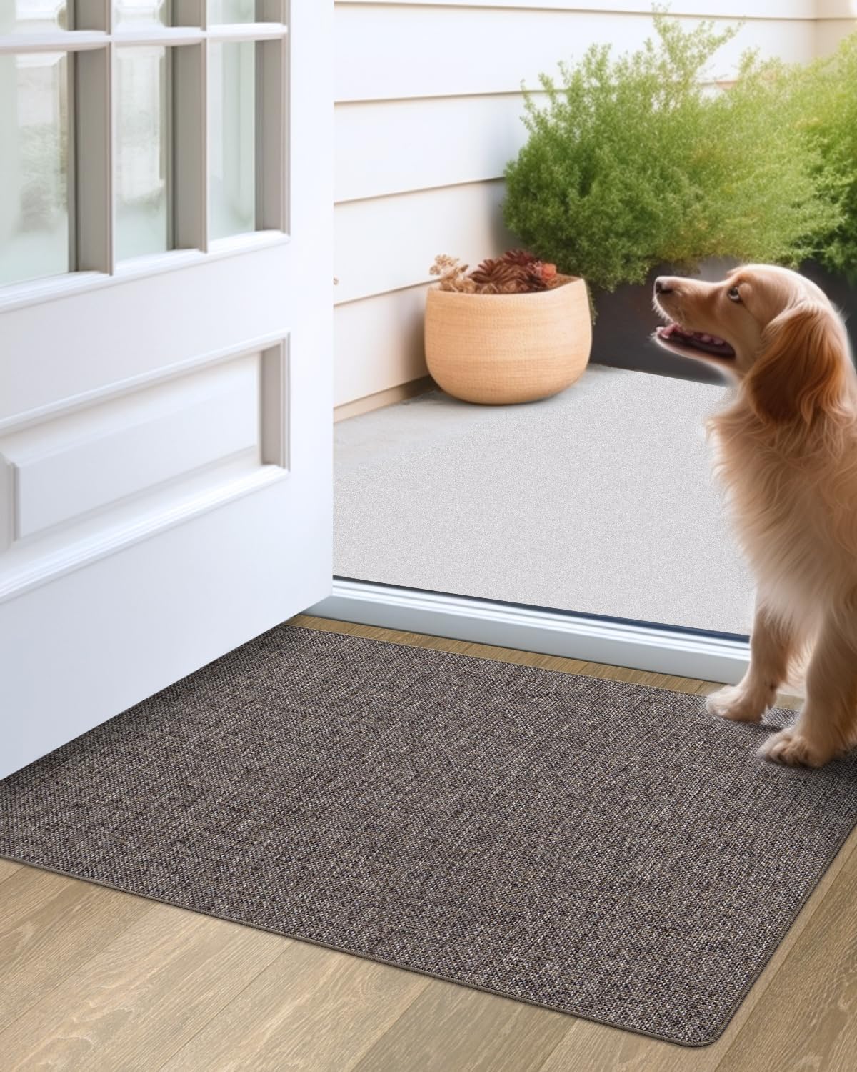 Condition photo showing New/Like New for lumi ultra thin door mat for entryway, low profile non slip rubber backing indoor door mats, easy clean welcome entrance mat for inside house, patio,brown 24"x36"