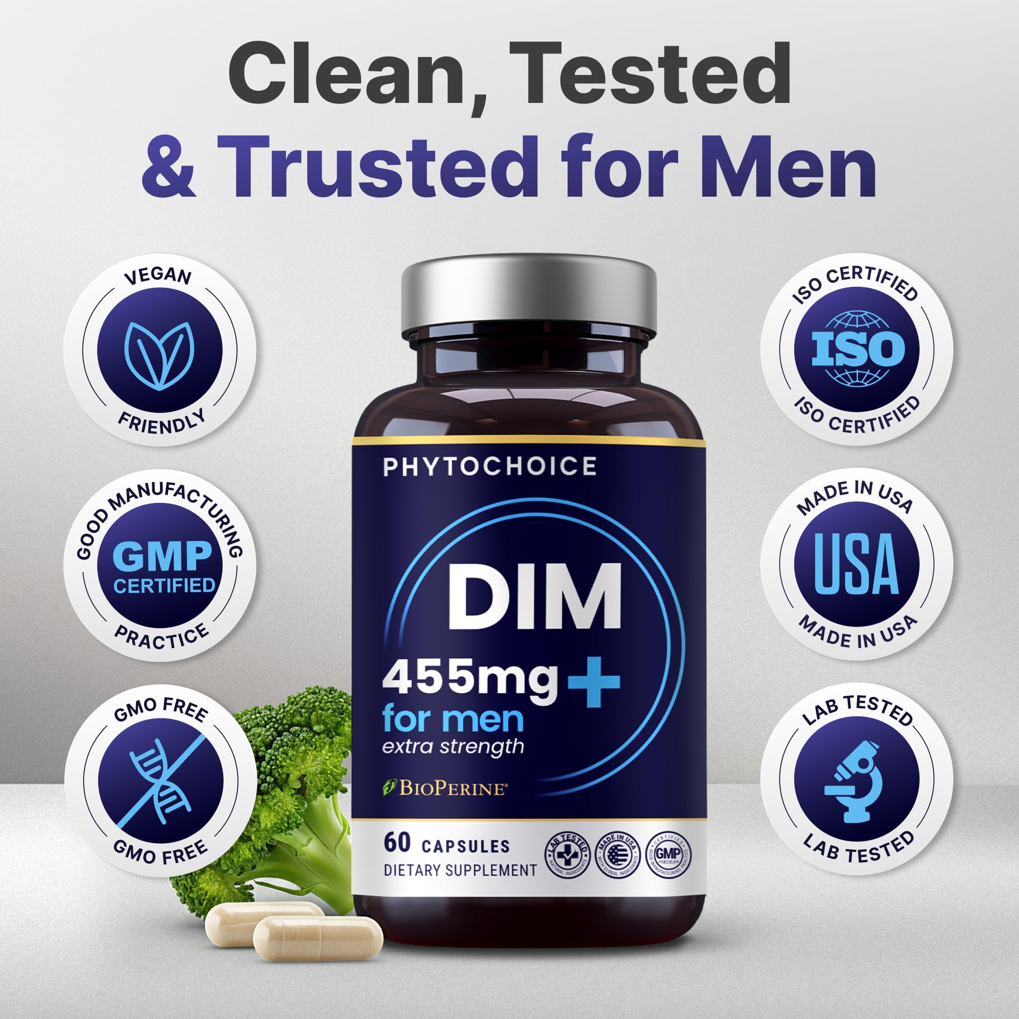 DIM for Men 350mg High Potency with BioPerine® & Broccoli Extract – 455mg Total Complex for Estrogen Balance & Hormone Optimization, Advanced DIM Supplement for Men, Clean Absorption Formula, 60 Caps — Amazon image 8