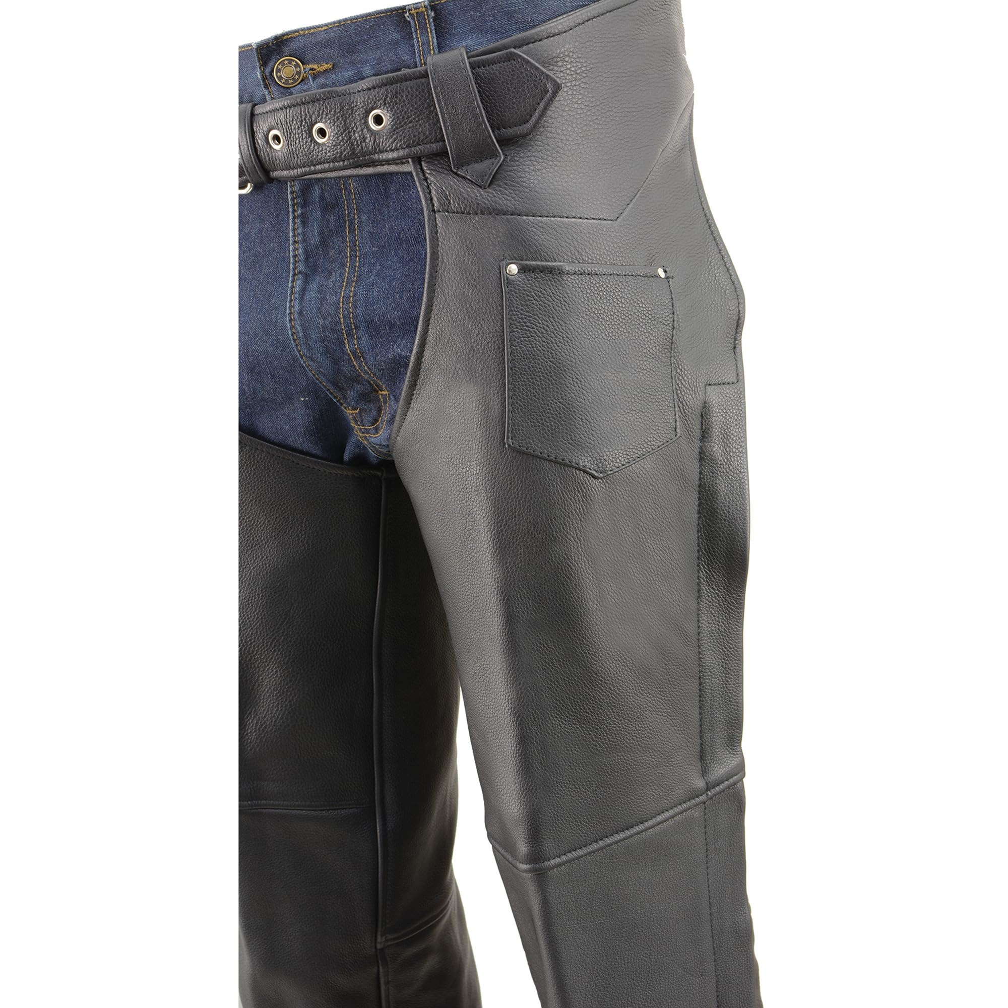 Milwaukee Leather ML1115 Chaps for Men's Black Naked Cowhide Fully Lined - Front Coin Pocket Motorcycle Chap (Black, XS (22