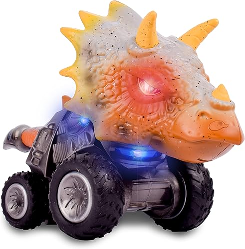 Maxx Action Dyborg Vehículos – Coches de dinosaurio pequeños para niños | Luces, sonidos y motor de fricción | Recibe un triceratops o estegosaurio