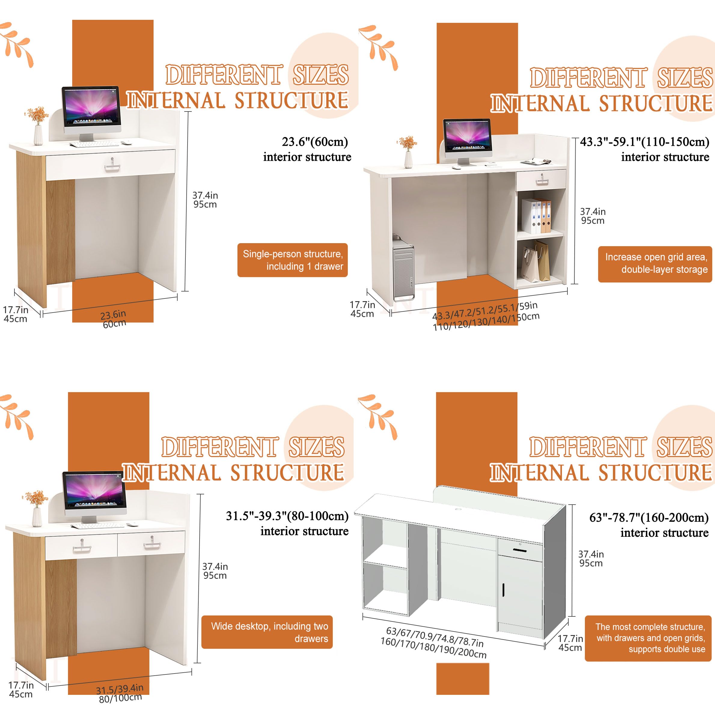 Mostrador De Recepción De Madera, Banco De Recepción Moderno Con Cajones Y Estante Abierto, Con Tira De Luces Led, Mostrador De Recepción Aptos Para Oficinas, Salones, Ideal Para Tiendas Recepciones
