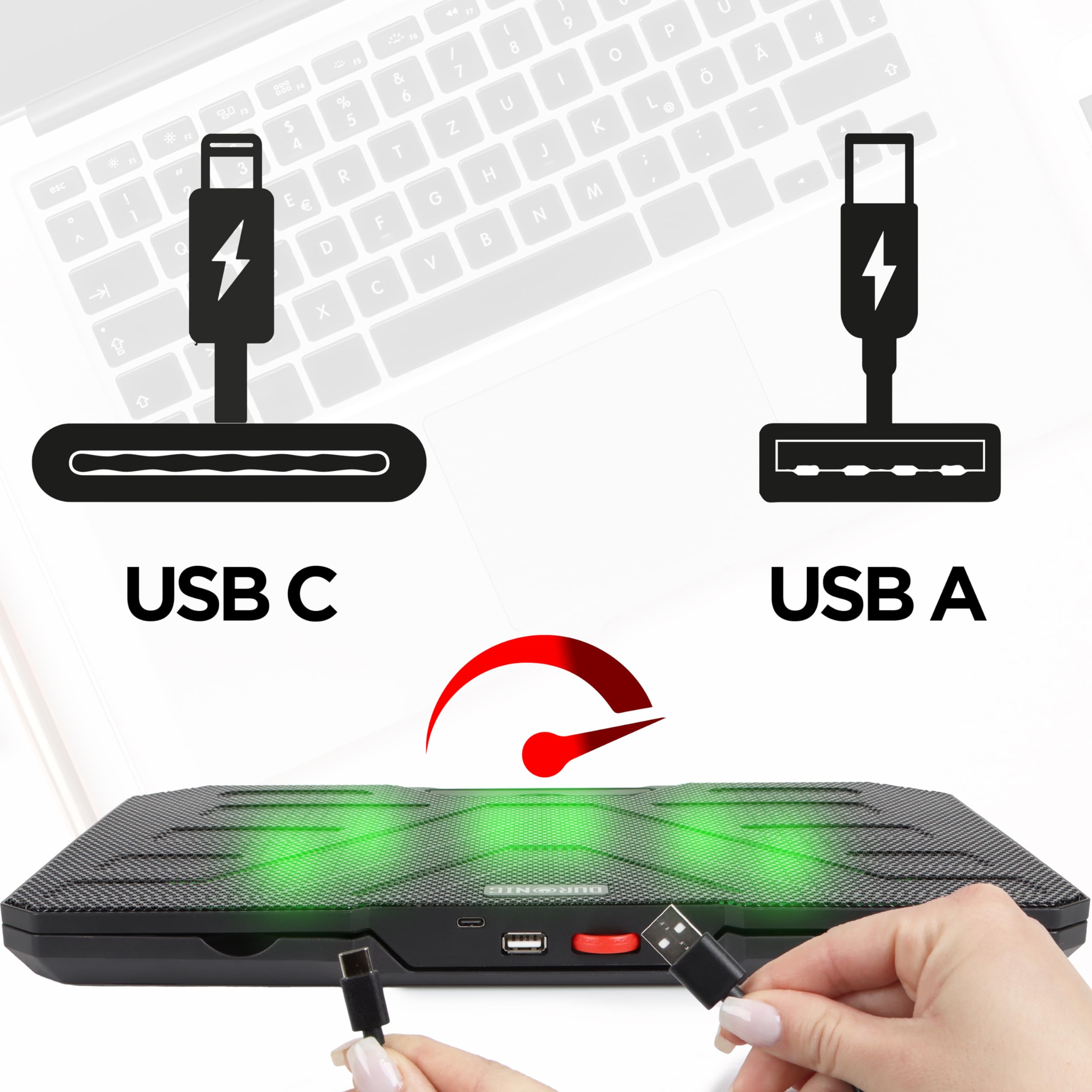 Duronic Supporto di raffreddamento laptop LC3 14"-17,3" ventola 1400 giri/min 6 livelli altezza LED leggero
