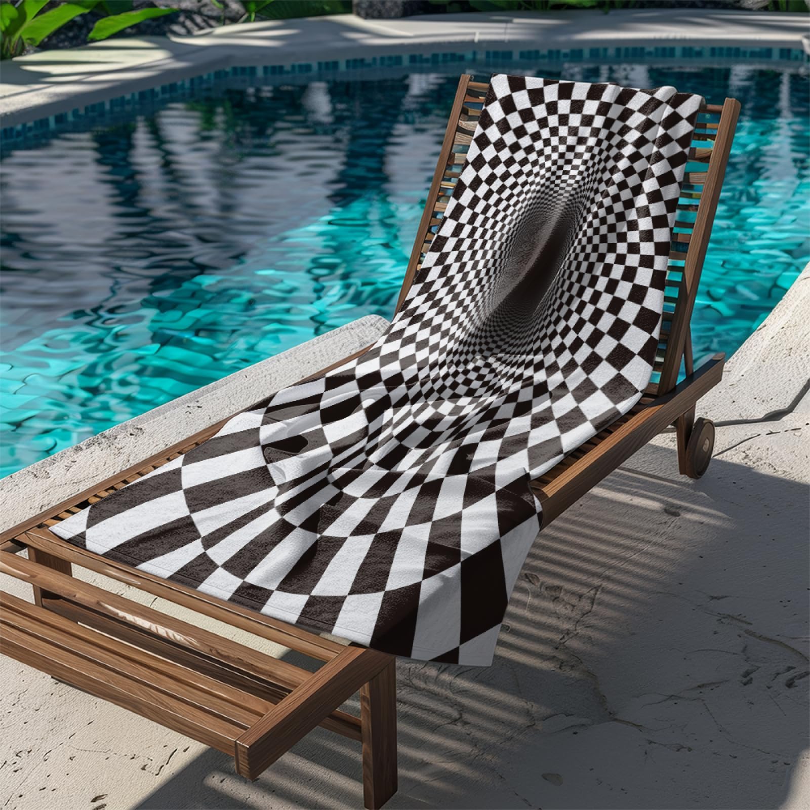 Serviette de PiscineMosaïque Noire Blanche Serviette Fouta Plage Stylée Personnalisée pour Adultes, Légère Séchage Rapide Anti-Sable, Adaptée Aux Voyages,Yoga et Vacances 100x180 cm