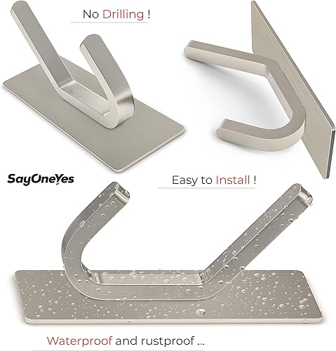 Miniatura 2 de Ganchos autoadhesivos para toallas de baño de níquel cepillado para montar en la puerta de baño, tiras fuertes de acero inoxidable SUS304 para