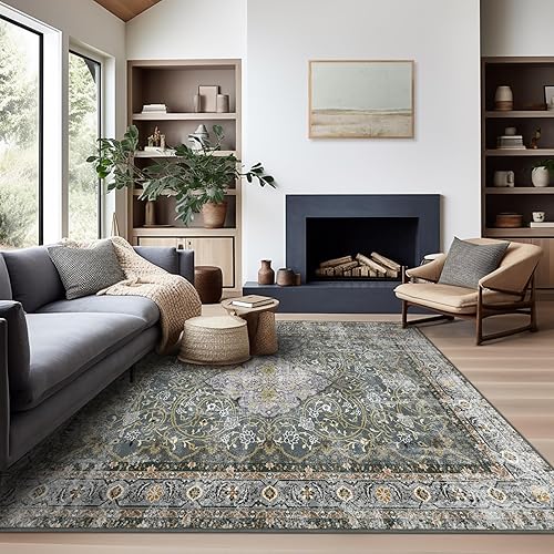 Miniatura 243 de Ashler - Alfombras bohemias vintage de 5 x 8 pies para sala de estar, lavables a máquina con parte trasera antideslizante, alfombra para interiores