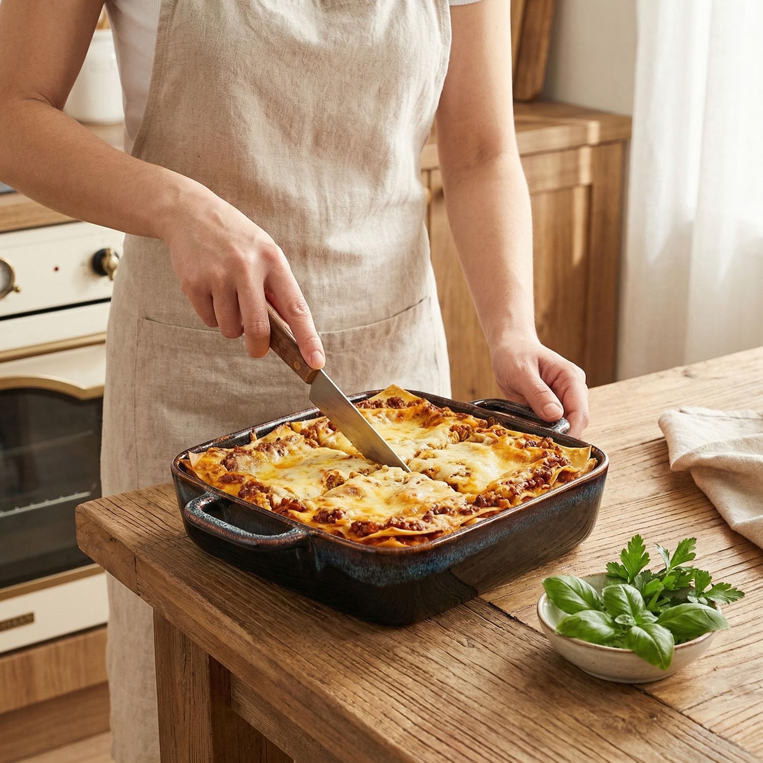 Porcelanowe naczynia do zapiekania – naczynie do pieczenia do piekarnika, ceramiczne patelnie do lasagne 2,7 QT, bezpieczne do piekarnika, do gotowania w kuchni, ciasta, bankietu i kolacji,
