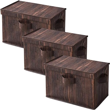 Amazon 山善 ふた付き 収納ボックス 幅38 奥行25 高さ25cm 取っ手付き カラーボックス対応 完成品 木目調 ダークブラウン 3個組 Ytct 3pf Brw 収納ケース ボックス オンライン通販