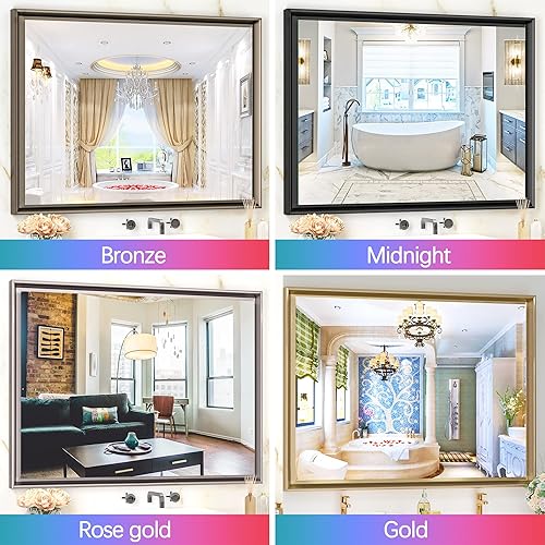 Miniatura 6 de Espejos de baño de 40 x 30 pulgadas para pared, espejo de baño negro, espejo de pared para baño con marco de metal de aleación de aluminio