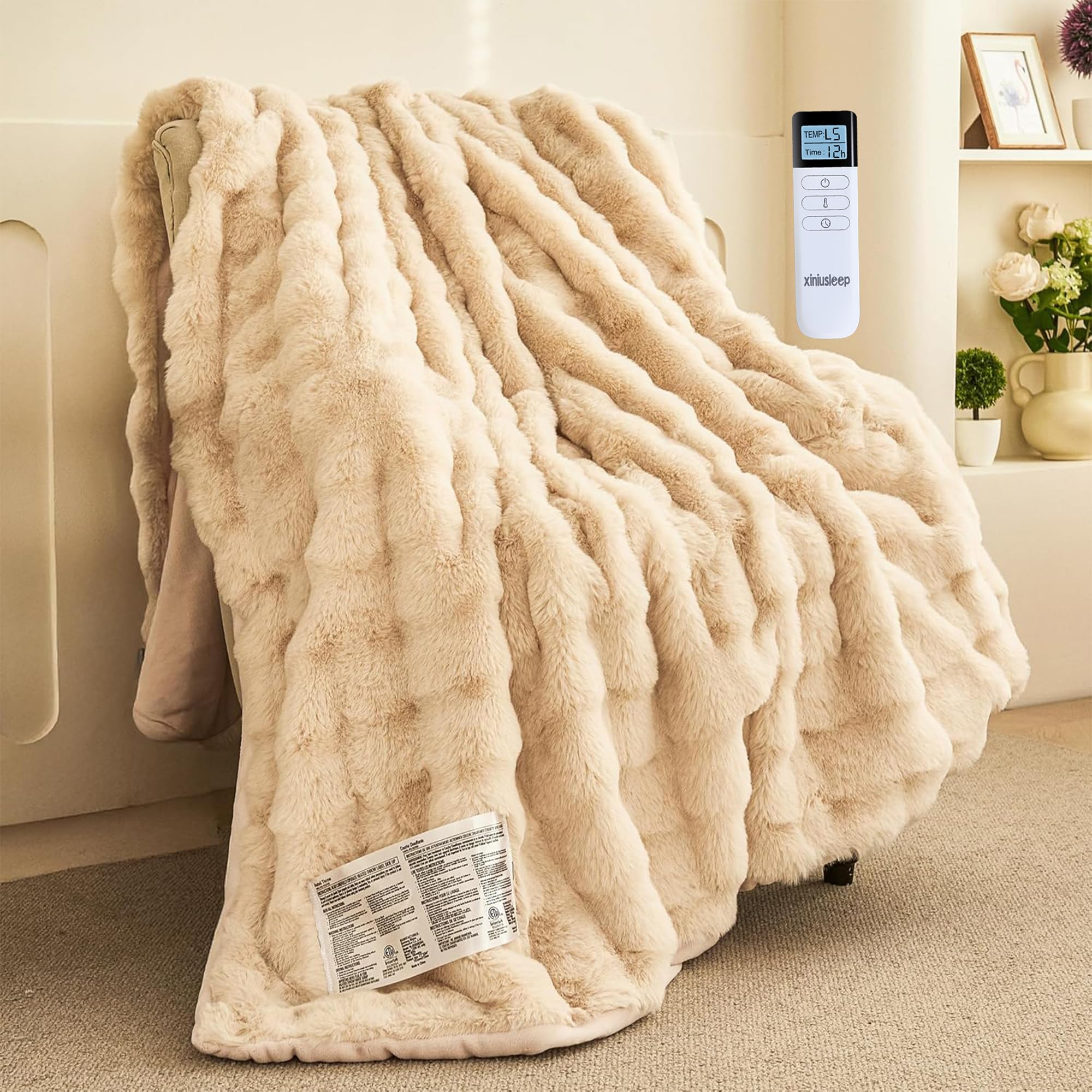 Amazon.com: XINIUSLEEP Thick Bubble Faux Fur Heated Blanket